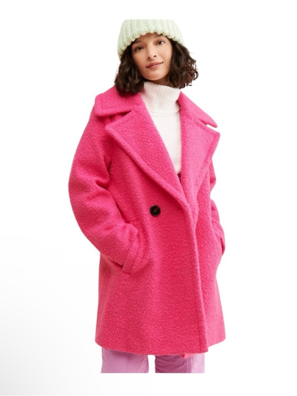 Anthropologie NVLT Emilia Fuzzy Pink Teddy Pea coat Size xL